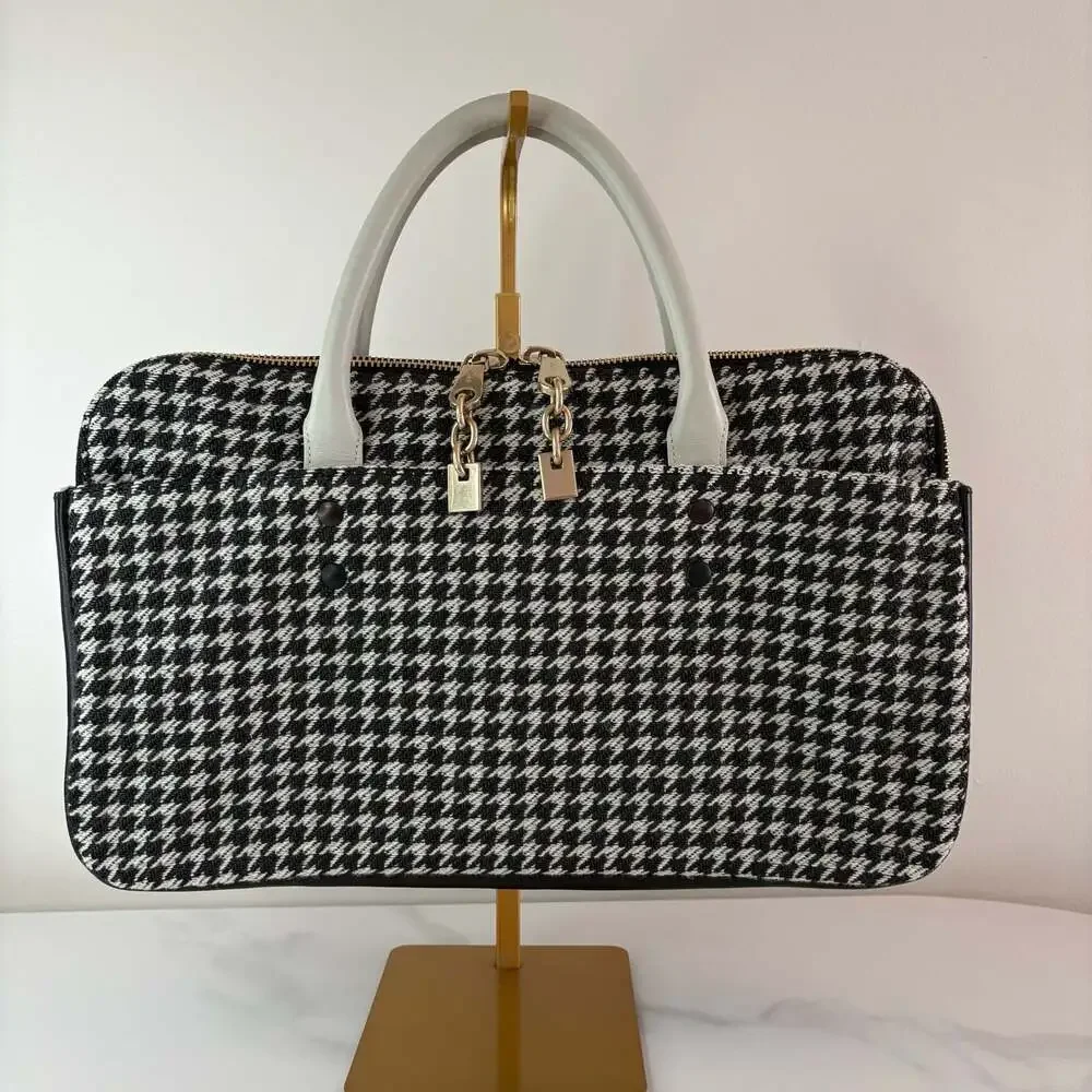 Chloe Black and White Houndstooth Wool Briefcase Bag